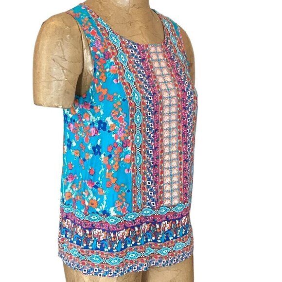 Cynthia Rowley Sleeveless Rayon Colorful Print Tank Top Button Back S #35L - Picture 5 of 9